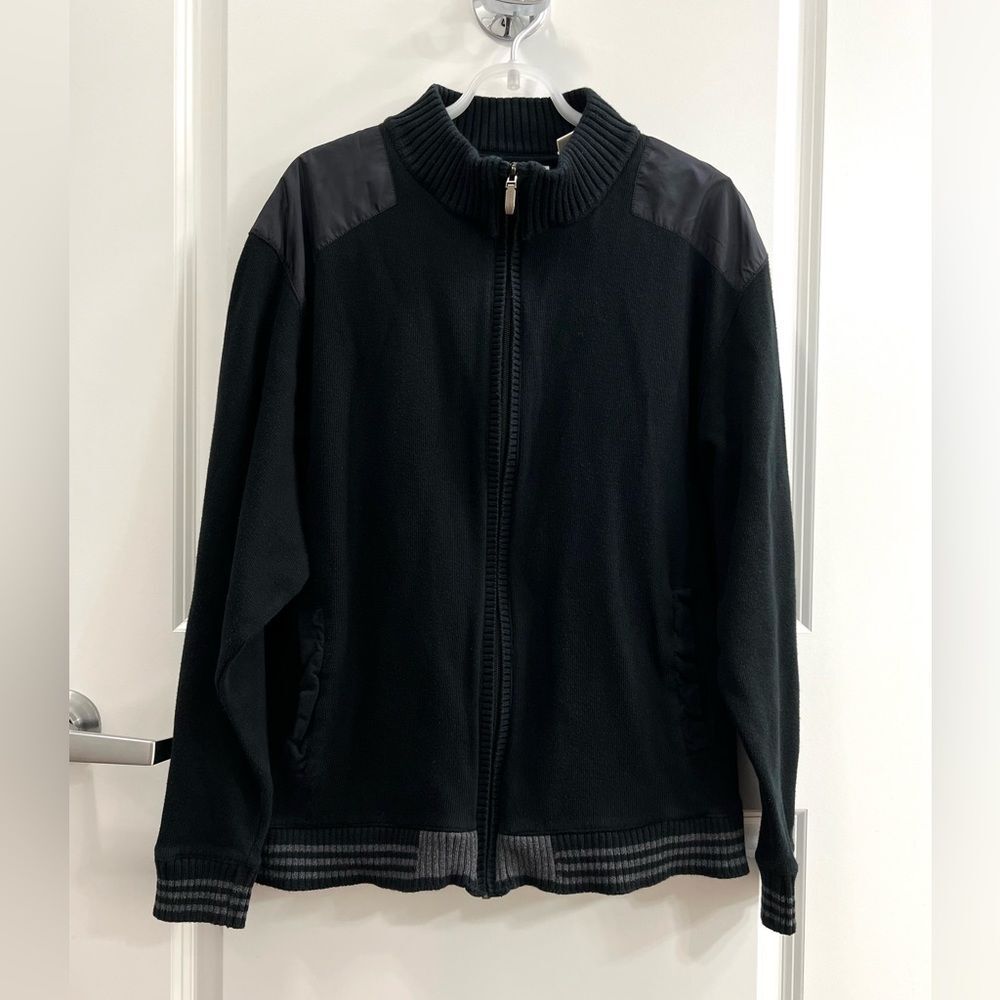 Alex Cannon Mens Full Zip Ribbed Mock Neck Sweater Jacket Black Size Large